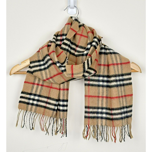 Vintage Burberrys Cashmere Blend Nova Check Scarf 52"x12" Beige Luxury Classic - Picture 2 of 9